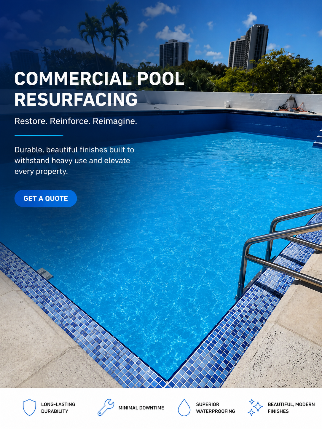 Commercial fiberglass pool resurfacing by Fibre Tech Inc.